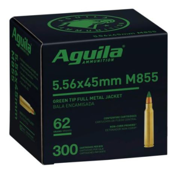 Aguila 5.56x45mm NATO 62GR Green Tip FMJ Ammunition 300RD 1E556125